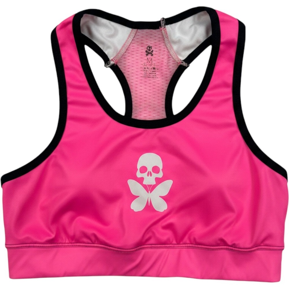 Betty Designs Hot Pink Skull Butterfly Women Size Medium Racerback Sports Bra